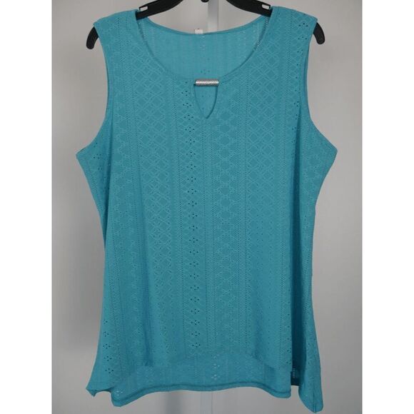 NY Collection Women's Petite Sleeveless Knit Eyelet Top L - Picture 1 of 6